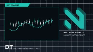 Next Move Markets Day Trading Strategies Dark Desk Logo visual with official N logo