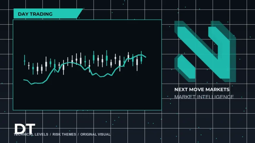 Next Move Markets Day Trading Strategies Dark Desk Logo visual with official N logo