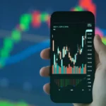 Mobile trading chart with candlestick analysis