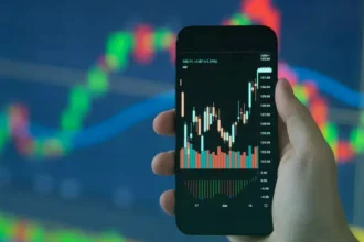 Mobile trading chart with candlestick analysis