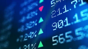 Stock market board with price arrows