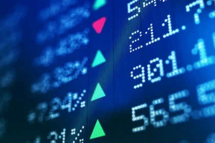 Stock market board with price arrows
