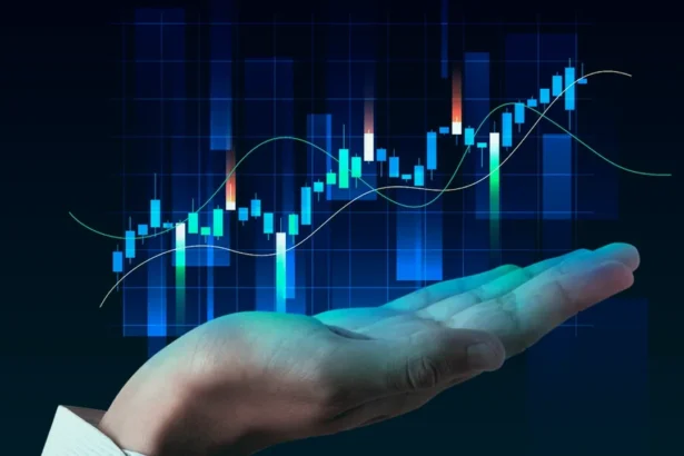 Technical analysis chart above trader hand