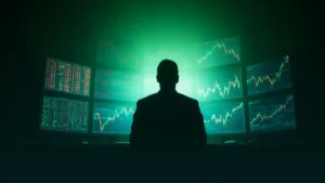 Trader watching multi-screen market charts