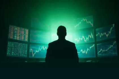 Trader watching multi-screen market charts