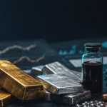 Commodities research desk with metals and market charts, clean news variation