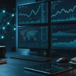 Digital assets research desk with abstract crypto market charts, clean news variation