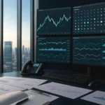 Forex macro research room with city market backdrop, clean news variation