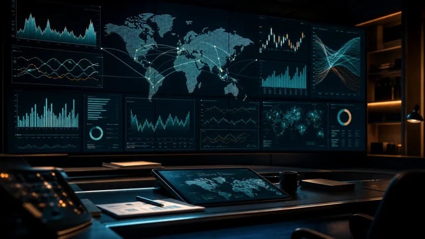 Global market drivers command wall with macro dashboards