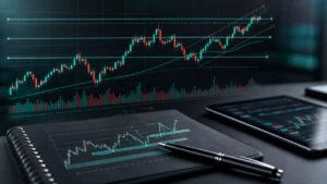 Technical analysis setup with abstract candlestick chart