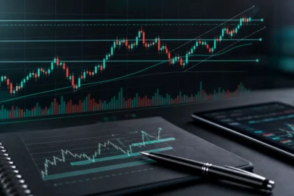 Technical analysis setup with abstract candlestick chart