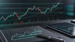 Technical analysis setup with abstract candlestick chart, clean news variation
