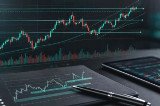 Technical analysis setup with abstract candlestick chart, clean news variation