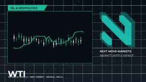 Next Move Markets Oil Geopolitics Dark Desk Logo visual with official N logo