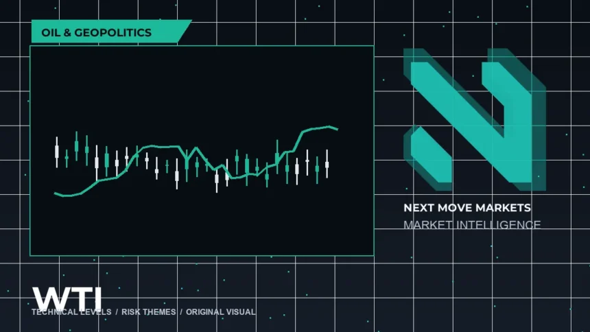Next Move Markets Oil Geopolitics Dark Desk Logo visual with official N logo